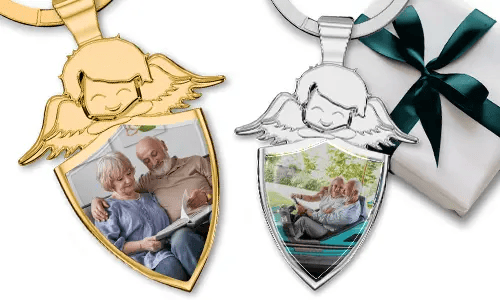 Guardian angel keychain shield with your grandpa photo