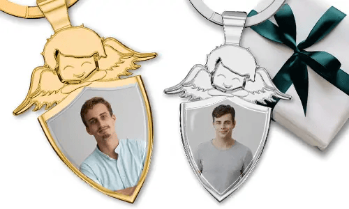 Guardian angel keychain shield with your photo