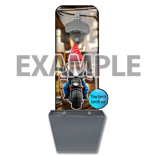 Personalized wall bottle opener garden gnome with cap catcher
