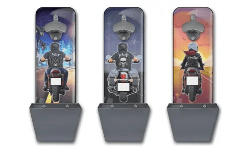 Abrebotellas de pared personalizado con moto y nombre