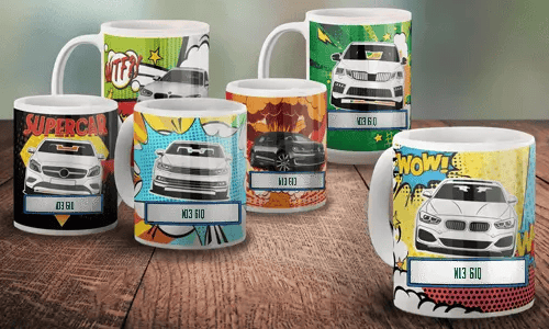 Kubki z komiksami samochodowymi