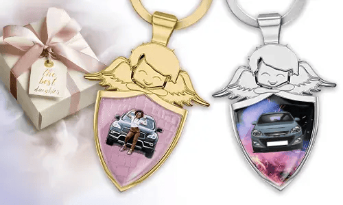 Personalised angel keychain shield as a gift for your daughter