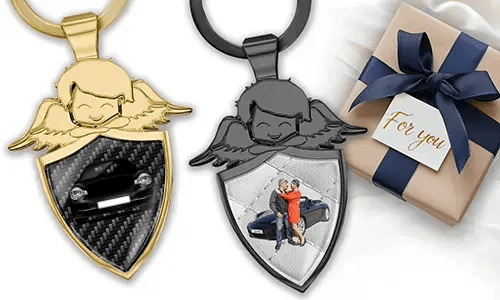 Guardian angel keychain with your partner's vehicle