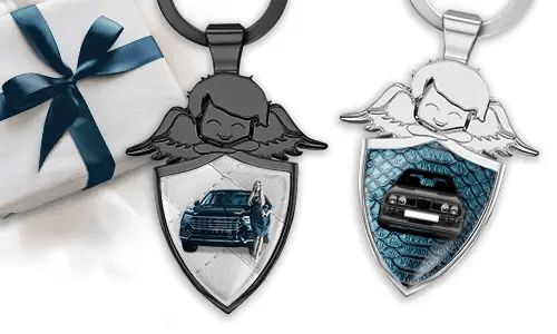 Guardian angel keychain with your own vehicle