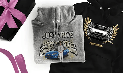 Hoodie with car motif for your grandma !