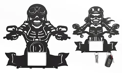 Keyholder wall with skeleton for motorcyclists