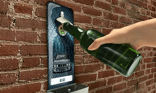Abrebotellas de pared con atrapador de tapones