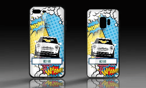 personalisierte handyhülle mit Comic Designe und weißen Autosilhouetten handyhülle personalisieren