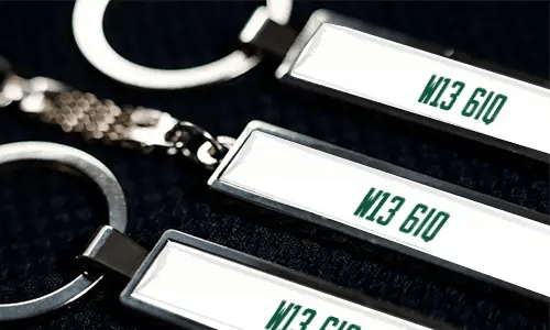 Metal keychains with personalized plate numbers