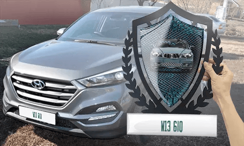 metallschild gestalten schwarz gepulvert mit Blaues Schlangenleder Hintergrund in der Hand accessoire garage