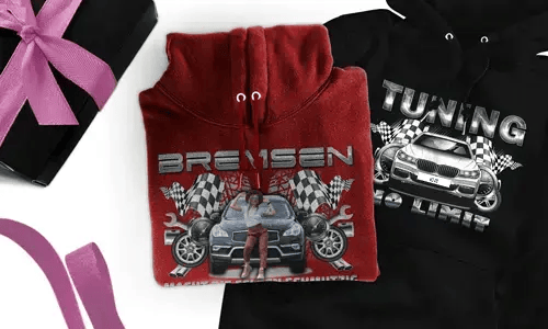tuning pullover Grau mit dem Wagen auf dem Hintergrund turbo hoodie