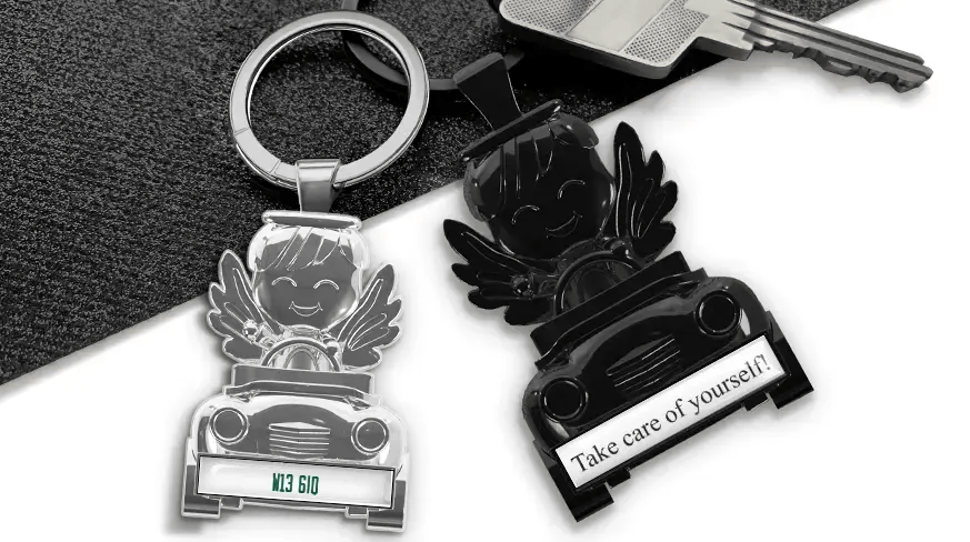 head-keychain-angel-in-car-license-plate-coated
