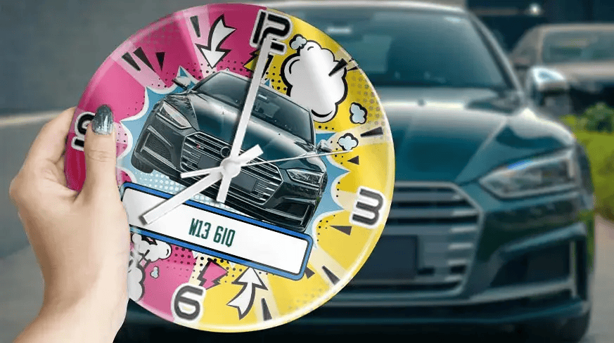 Wanduhr Comic - Autosilhouette